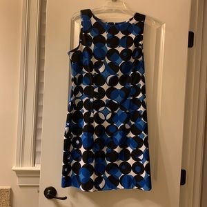 Blue, black and white dress